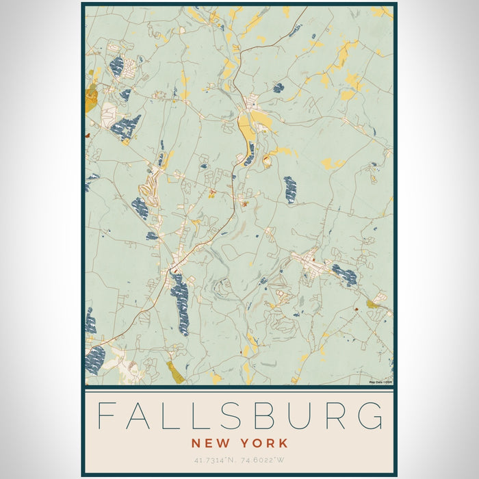 Fallsburg New York Map Print Portrait Orientation in Woodblock Style With Shaded Background