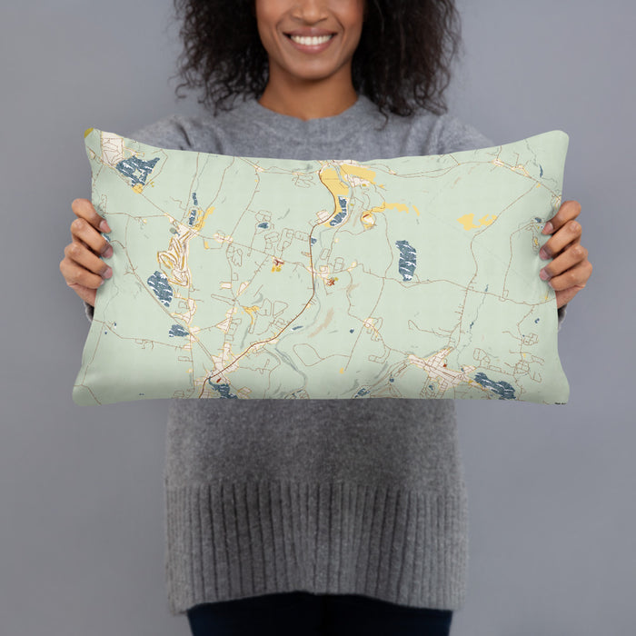 Person holding 20x12 Custom Fallsburg New York Map Throw Pillow in Woodblock