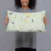 Person holding 20x12 Custom Fallsburg New York Map Throw Pillow in Woodblock