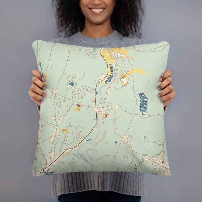 Person holding 18x18 Custom Fallsburg New York Map Throw Pillow in Woodblock