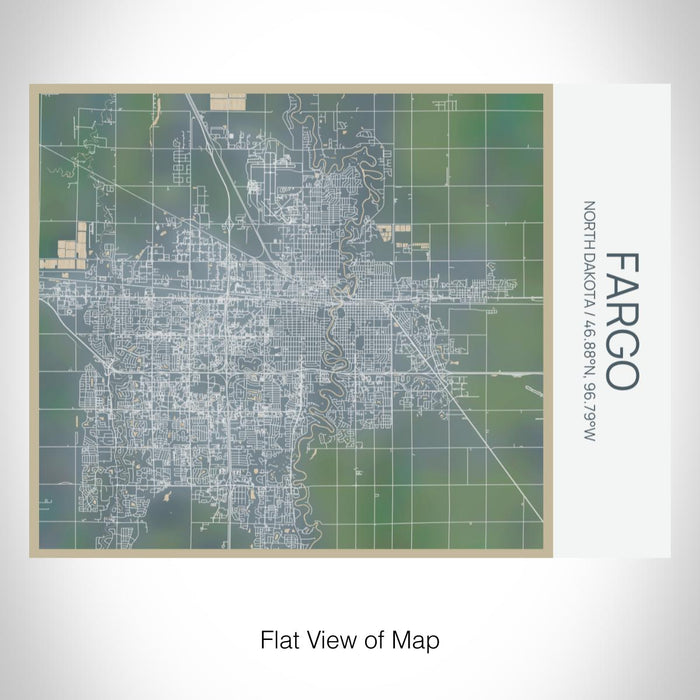 Rendered View of Fargo North Dakota Map on 20oz Stainless Steel Insulated Bottle with Bamboo Top with printed afternoon style map