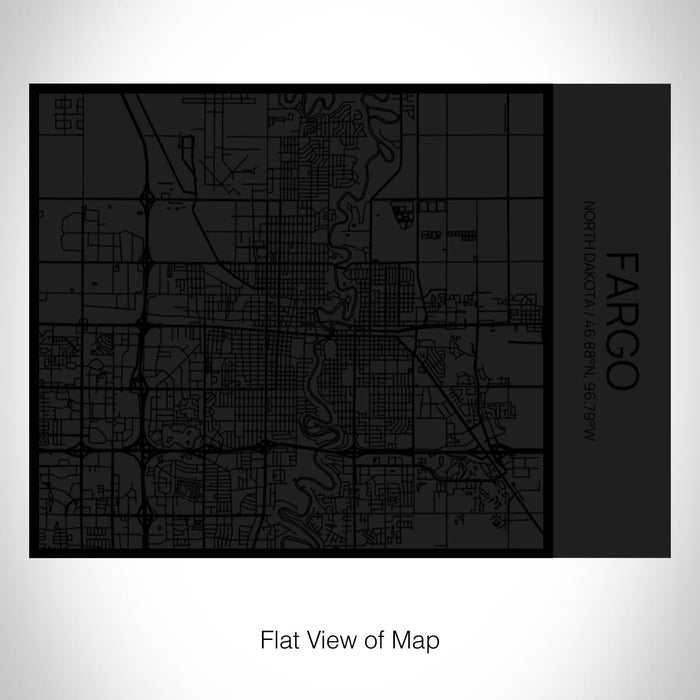 Rendered View of Fargo North Dakota Map on 20oz Stainless Steel Insulated Bottle with Bamboo Top in Matte Black with printed Tactile Lines Map in Black