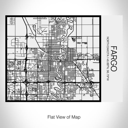 Rendered View of Fargo North Dakota Map on 20oz Stainless Steel Insulated Bottle with Bamboo Top in Matte White with printed Tactile Lines Map in Black