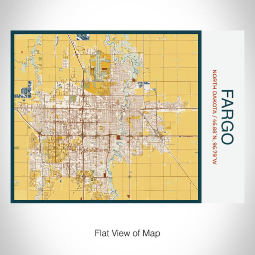 Rendered View of Fargo North Dakota Map on 20oz Stainless Steel Insulated Bottle with Bamboo Top with printed woodblock style map