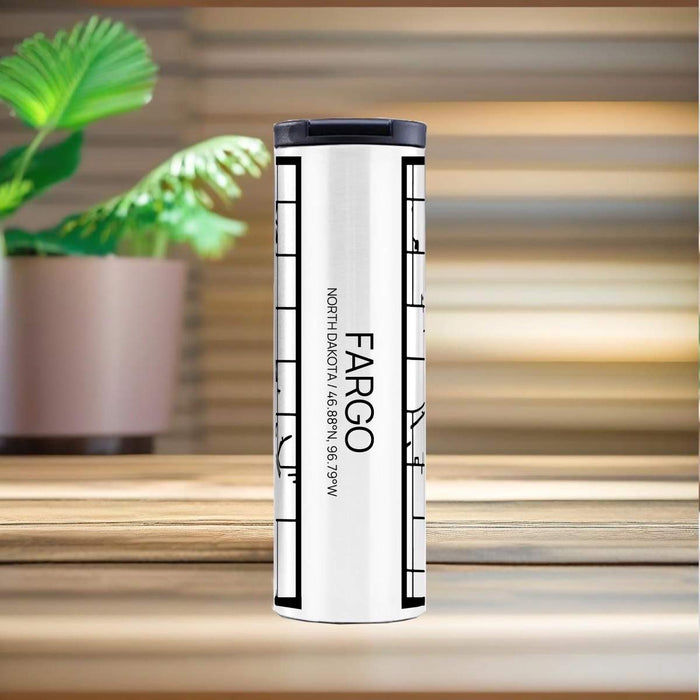 Fargo North Dakota Custom City Map Inscription Coordinates on 17oz Stainless Steel Insulated Tumbler in Matte White with Tactile Lines
