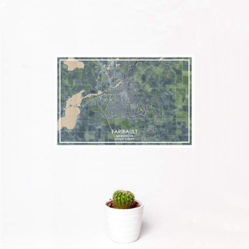 12x18 Faribault Minnesota Map Print Landscape Orientation in Afternoon Style With Small Cactus Plant in White Planter