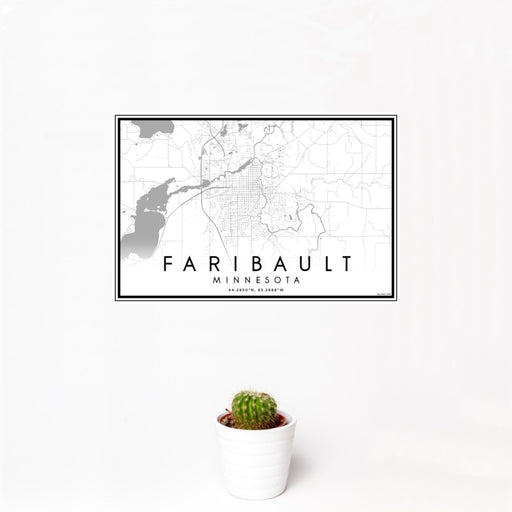 12x18 Faribault Minnesota Map Print Landscape Orientation in Classic Style With Small Cactus Plant in White Planter