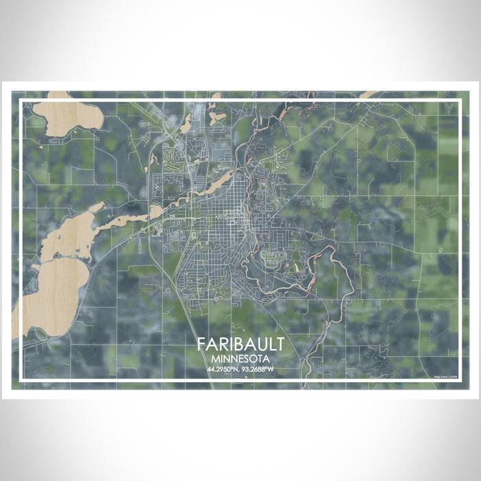 Faribault Minnesota Map Print Landscape Orientation in Afternoon Style With Shaded Background