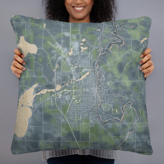 Person holding 22x22 Custom Faribault Minnesota Map Throw Pillow in Afternoon