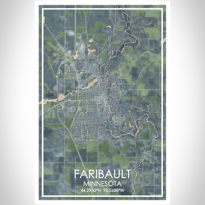 Faribault Minnesota Map Print Portrait Orientation in Afternoon Style With Shaded Background