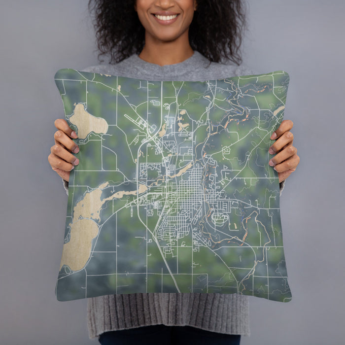 Person holding 18x18 Custom Faribault Minnesota Map Throw Pillow in Afternoon