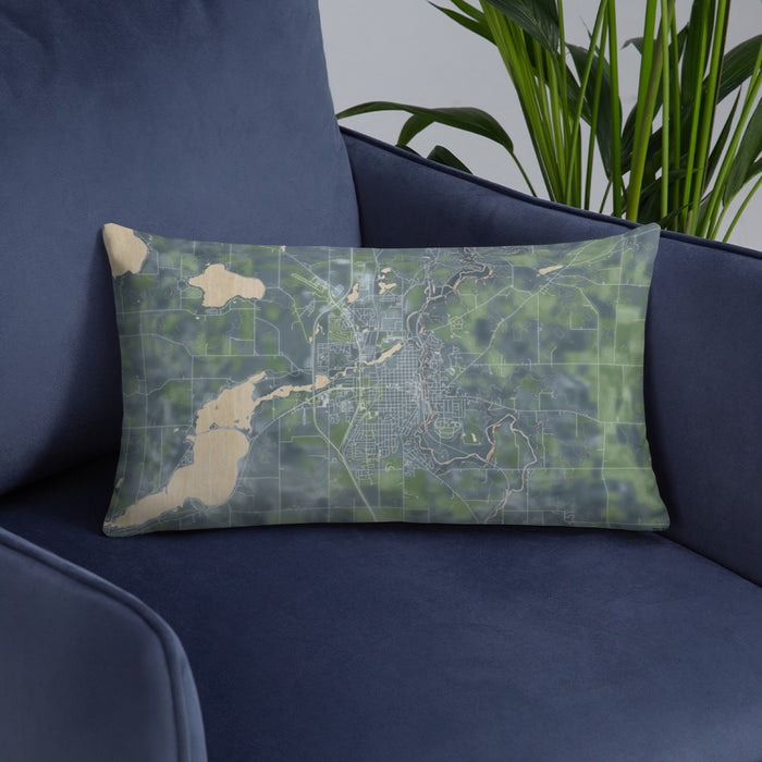 Custom Faribault Minnesota Map Throw Pillow in Afternoon on Blue Colored Chair