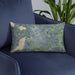 Custom Faribault Minnesota Map Throw Pillow in Afternoon on Blue Colored Chair