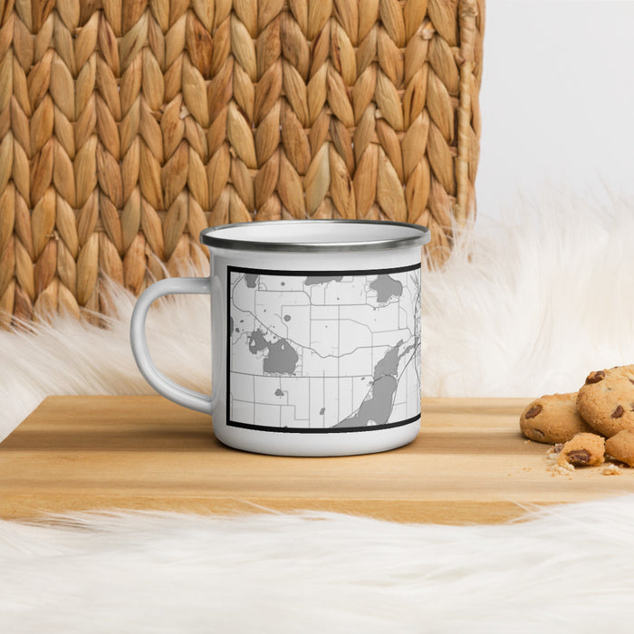 Left View Custom Faribault Minnesota Map Enamel Mug in Classic on Table Top