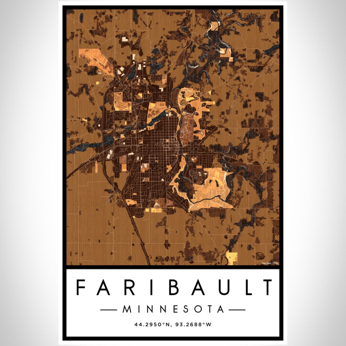 Faribault Minnesota Map Print Portrait Orientation in Ember Style With Shaded Background