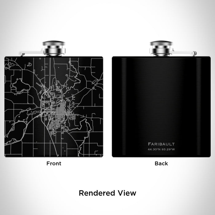 Rendered View of Faribault Minnesota Map Engraving on 6oz Stainless Steel Flask in Black