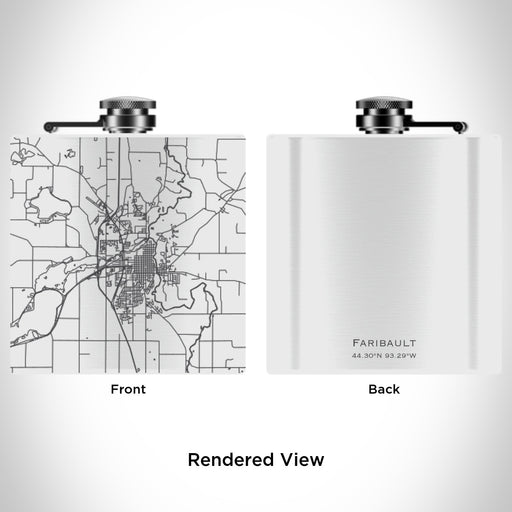 Rendered View of Faribault Minnesota Map Engraving on 6oz Stainless Steel Flask in White