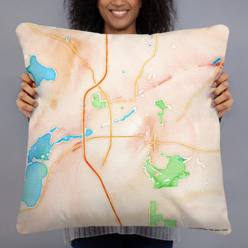 Person holding 22x22 Custom Faribault Minnesota Map Throw Pillow in Watercolor