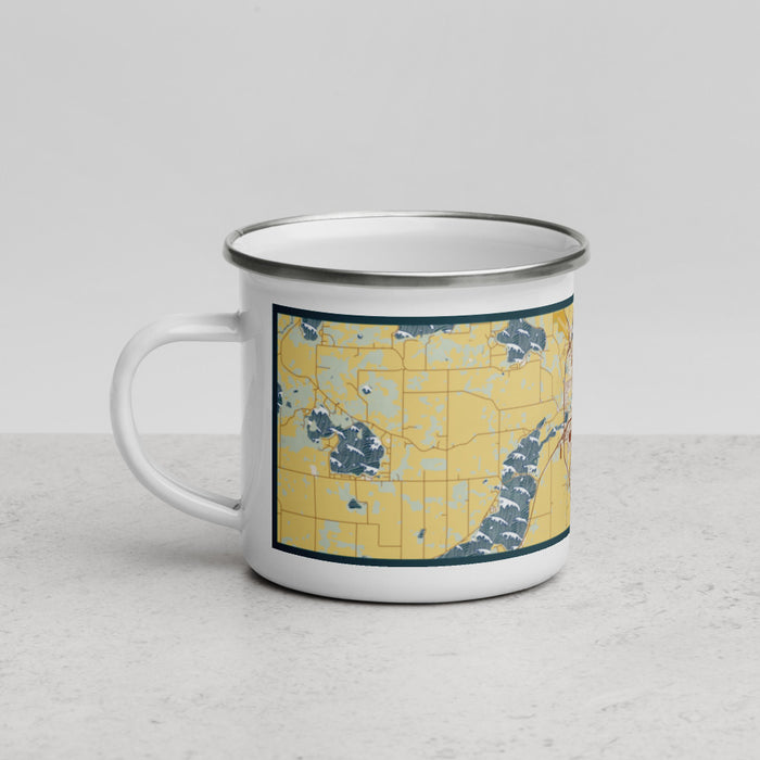 Left View Custom Faribault Minnesota Map Enamel Mug in Woodblock