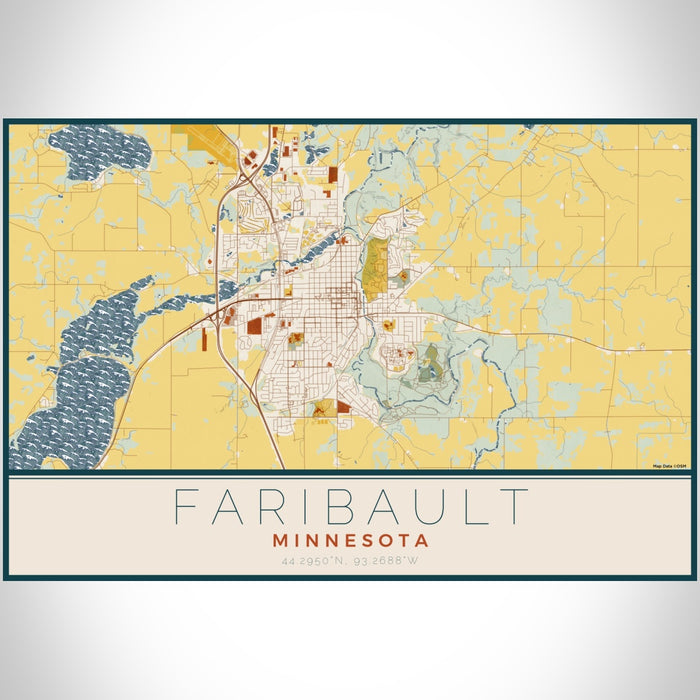 Faribault Minnesota Map Print Landscape Orientation in Woodblock Style With Shaded Background