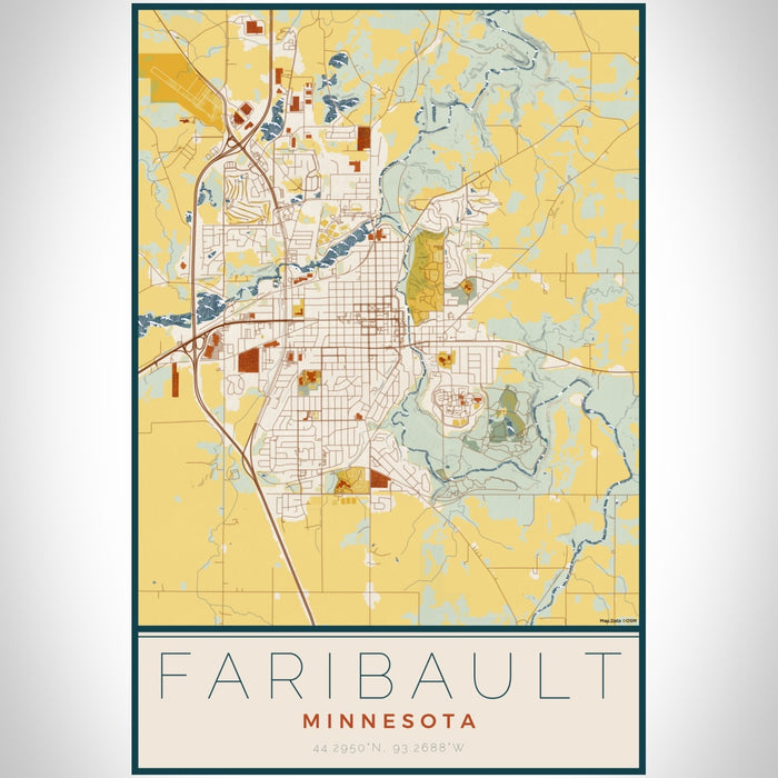 Faribault Minnesota Map Print Portrait Orientation in Woodblock Style With Shaded Background