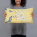 Person holding 20x12 Custom Faribault Minnesota Map Throw Pillow in Woodblock