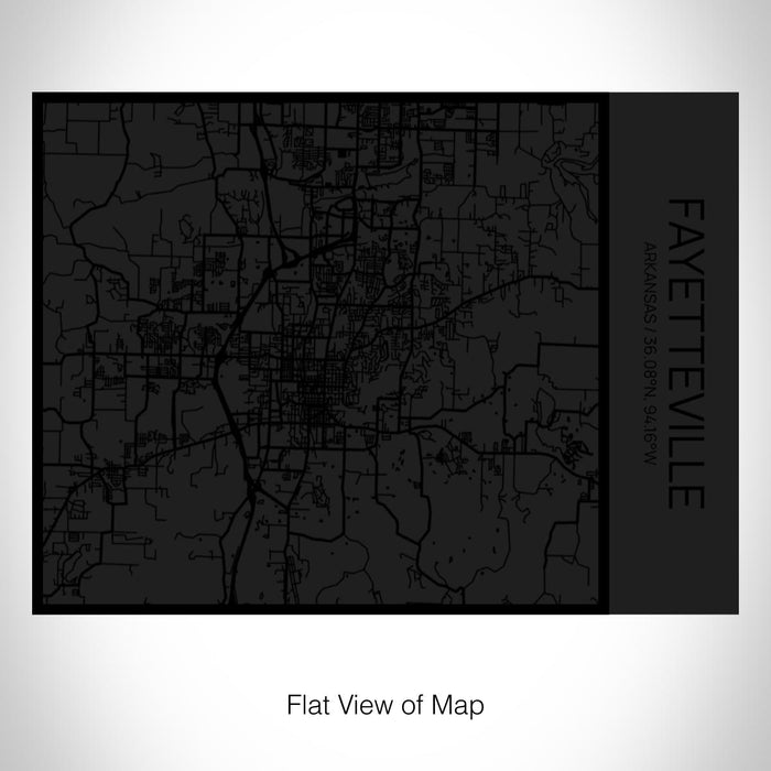 Rendered View of Fayetteville Arkansas Map on 20oz Stainless Steel Insulated Bottle with Bamboo Top in Matte Black with printed Tactile Lines Map in Black