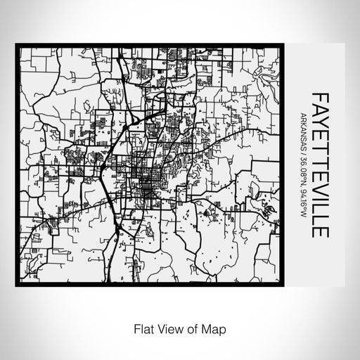 Rendered View of Fayetteville Arkansas Map on 20oz Stainless Steel Insulated Bottle with Bamboo Top in Matte White with printed Tactile Lines Map in Black