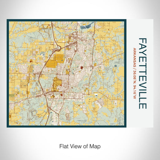 Rendered View of Fayetteville Arkansas Map on 20oz Stainless Steel Insulated Bottle with Bamboo Top with printed woodblock style map