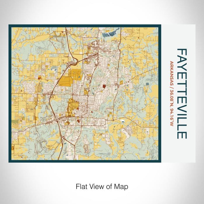 Rendered View of Fayetteville Arkansas Map on 20oz Stainless Steel Insulated Bottle with Bamboo Top with printed woodblock style map