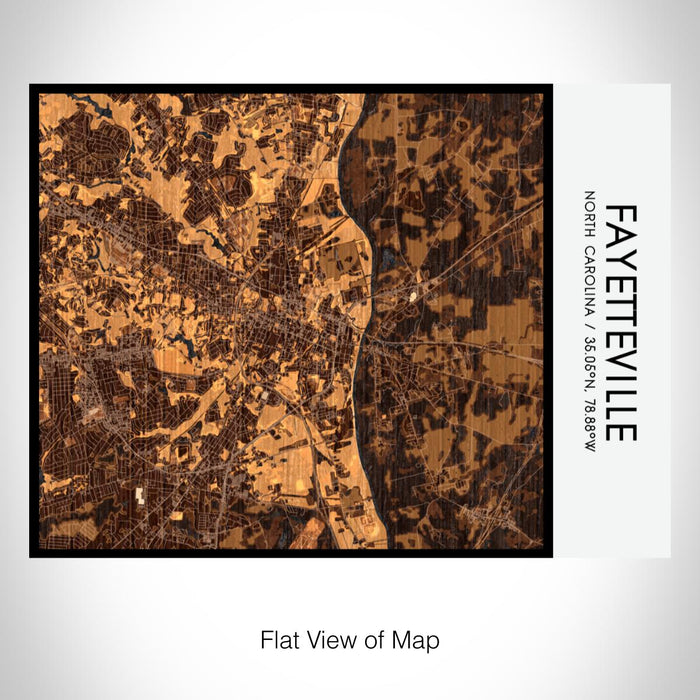 Rendered View of Fayetteville North Carolina Map on 20oz Stainless Steel Insulated Bottle with Bamboo Top with printed ember style map