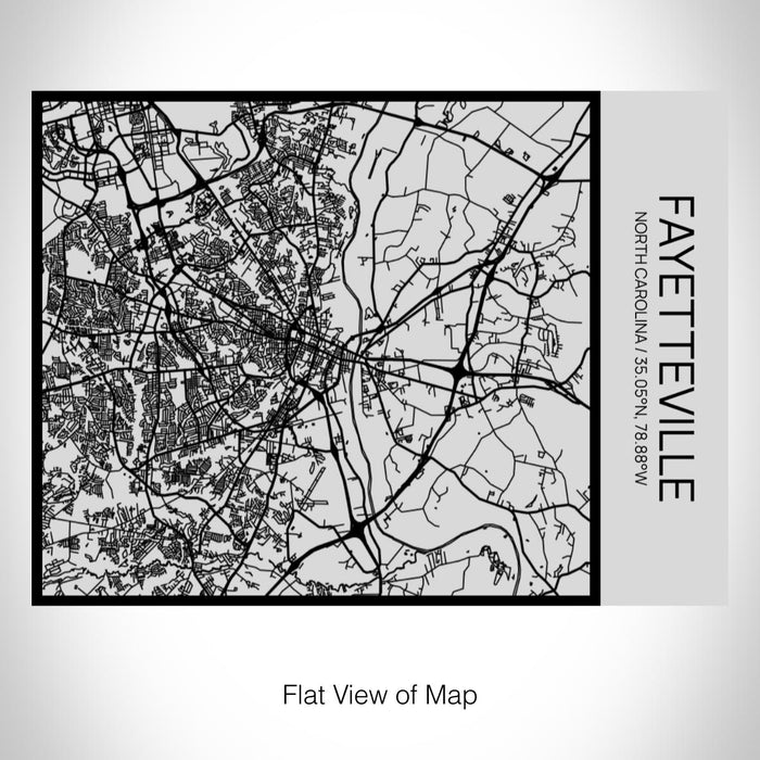 Rendered View of Fayetteville North Carolina Map on 20oz Stainless Steel Insulated Bottle with Bamboo Top with printed Tactile Lines Map in Black
