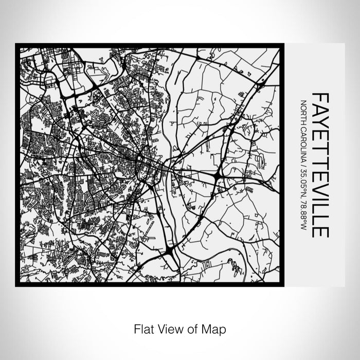 Rendered View of Fayetteville North Carolina Map on 20oz Stainless Steel Insulated Bottle with Bamboo Top in Matte White with printed Tactile Lines Map in Black