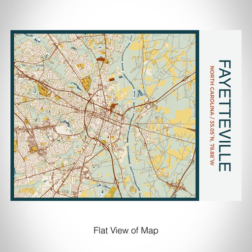 Rendered View of Fayetteville North Carolina Map on 20oz Stainless Steel Insulated Bottle with Bamboo Top with printed woodblock style map
