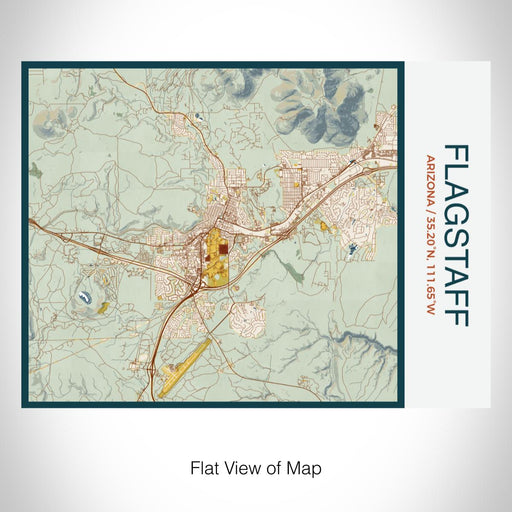 Rendered View of Flagstaff Arizona Map on 20oz Stainless Steel Insulated Bottle with Bamboo Top with printed woodblock style map