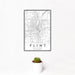 12x18 Flint Michigan Map Print Portrait Orientation in Classic Style With Small Cactus Plant in White Planter