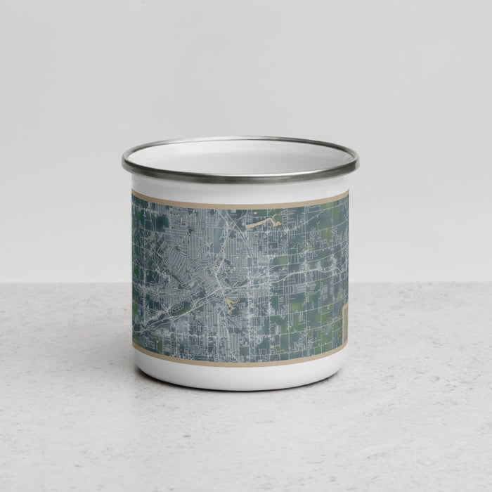 Front View Custom Flint Michigan Map Enamel Mug in Afternoon