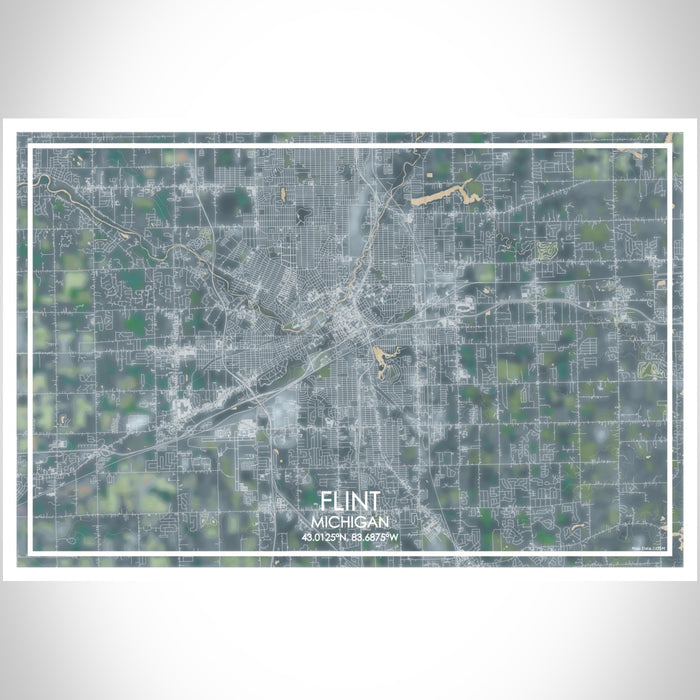 Flint Michigan Map Print Landscape Orientation in Afternoon Style With Shaded Background