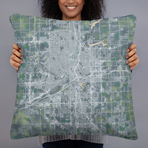 Person holding 22x22 Custom Flint Michigan Map Throw Pillow in Afternoon