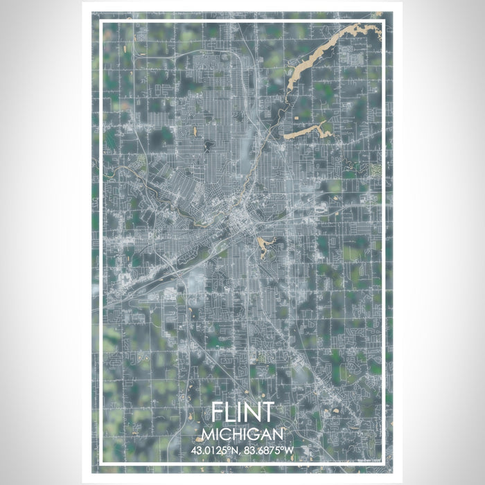 Flint Michigan Map Print Portrait Orientation in Afternoon Style With Shaded Background