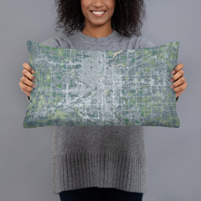 Person holding 20x12 Custom Flint Michigan Map Throw Pillow in Afternoon