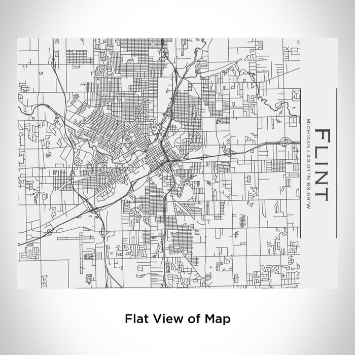 Rendered View of Flint Michigan Map Engraving on 20oz Stainless Steel Insulated Bottle with Bamboo Top in White
