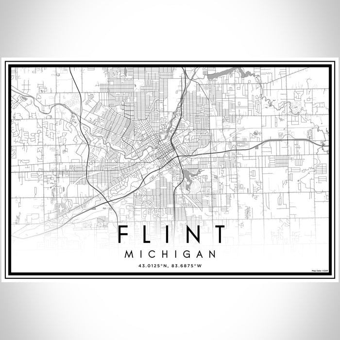 Flint Michigan Map Print Landscape Orientation in Classic Style With Shaded Background