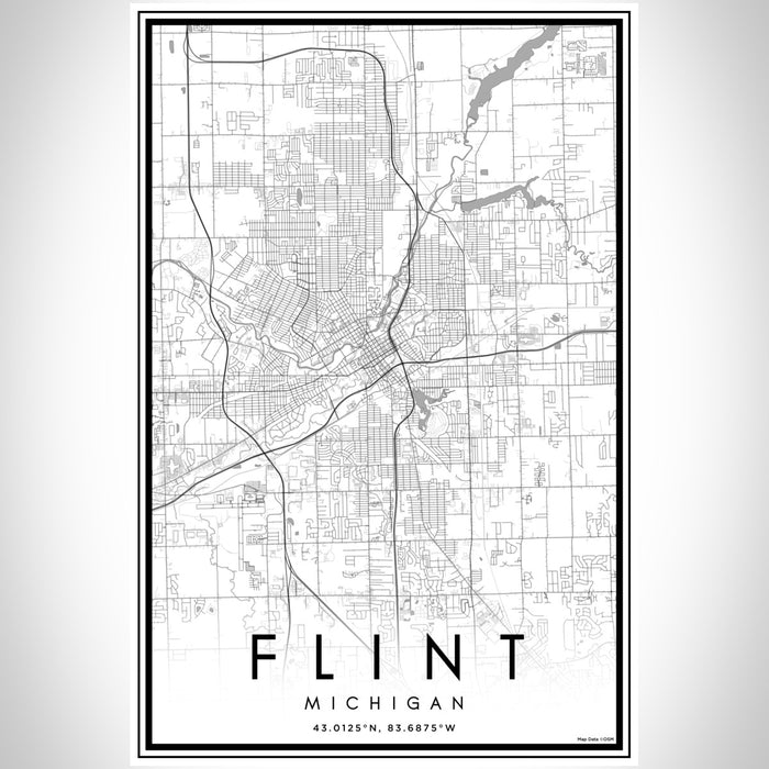 Flint Michigan Map Print Portrait Orientation in Classic Style With Shaded Background