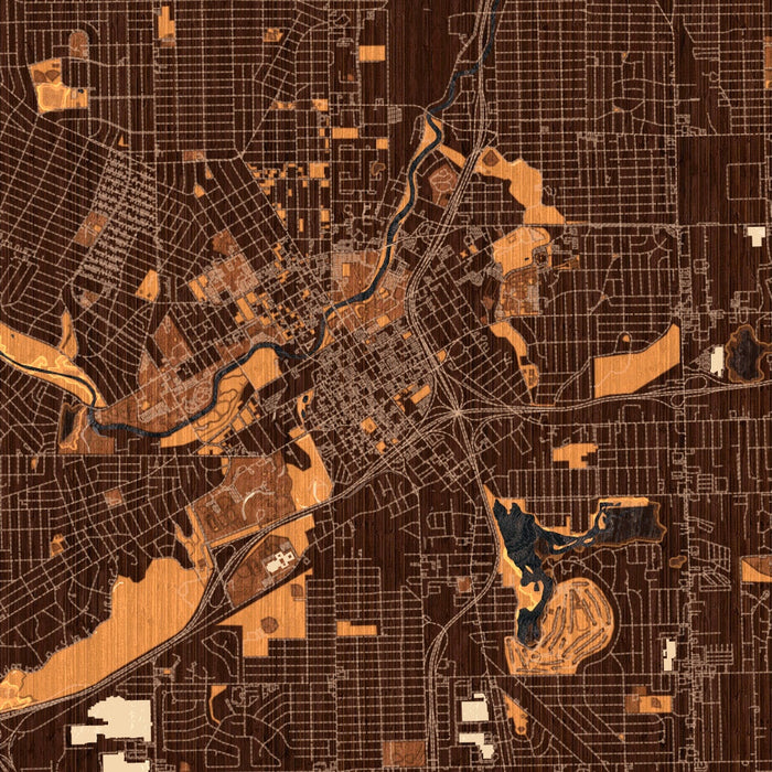 Flint Michigan Map Print in Ember Style Zoomed In Close Up Showing Details