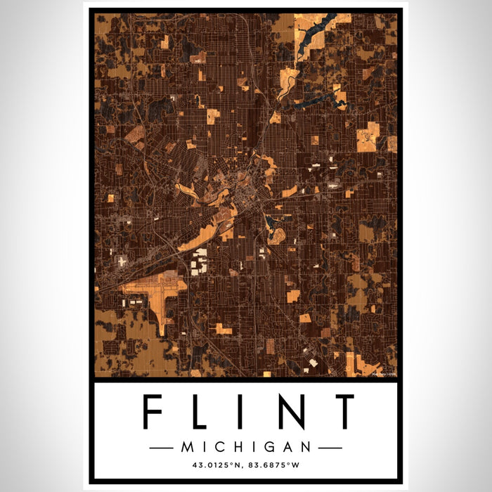 Flint Michigan Map Print Portrait Orientation in Ember Style With Shaded Background