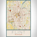 Flint Michigan Map Print Portrait Orientation in Woodblock Style With Shaded Background