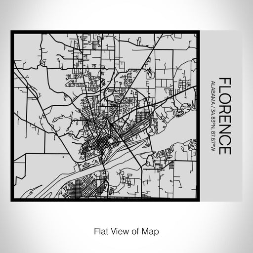 Rendered View of Florence Alabama Map on 20oz Stainless Steel Insulated Bottle with Bamboo Top with printed Tactile Lines Map in Black