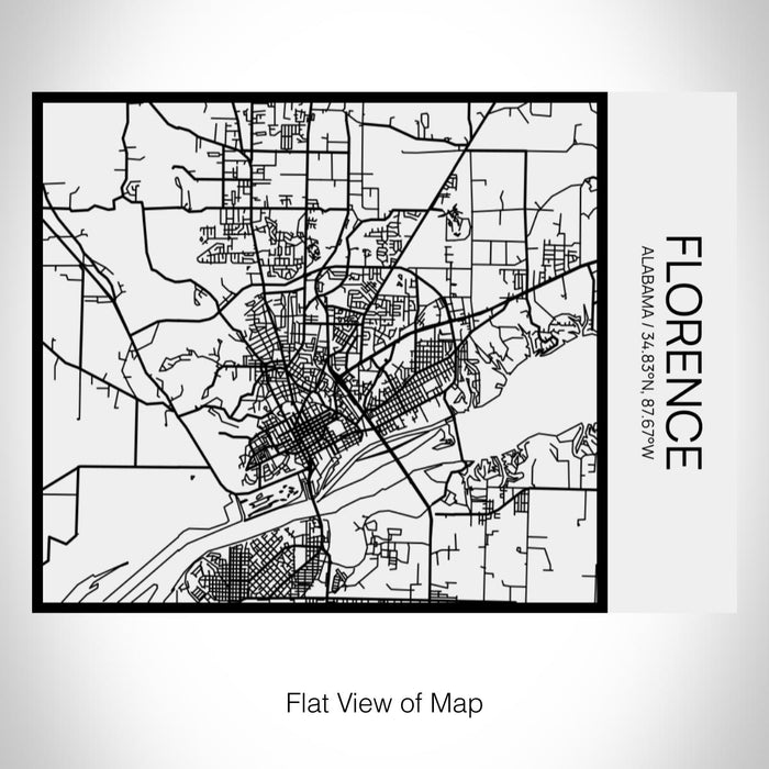 Rendered View of Florence Alabama Map on 20oz Stainless Steel Insulated Bottle with Bamboo Top in Matte White with printed Tactile Lines Map in Black