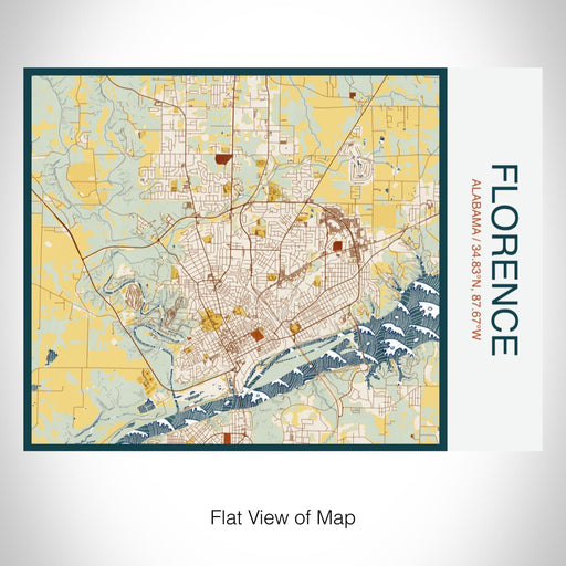 Rendered View of Florence Alabama Map on 20oz Stainless Steel Insulated Bottle with Bamboo Top with printed woodblock style map